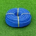 Coiled blue TITAN poly rope on a white background