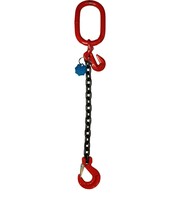 Heavy-duty steel chain lifting sling with safety hooks on a dark background