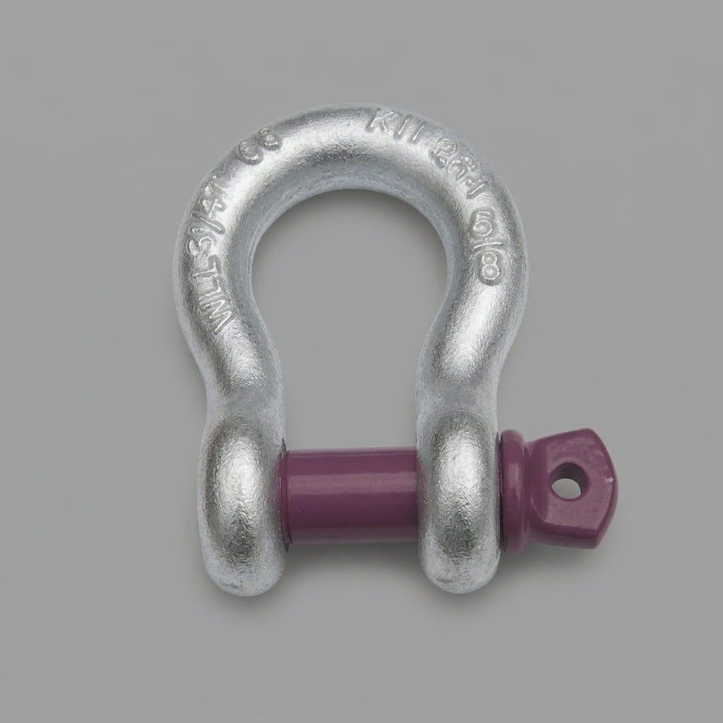 Yellow bow shackle with screw pin closure for industrial lifting